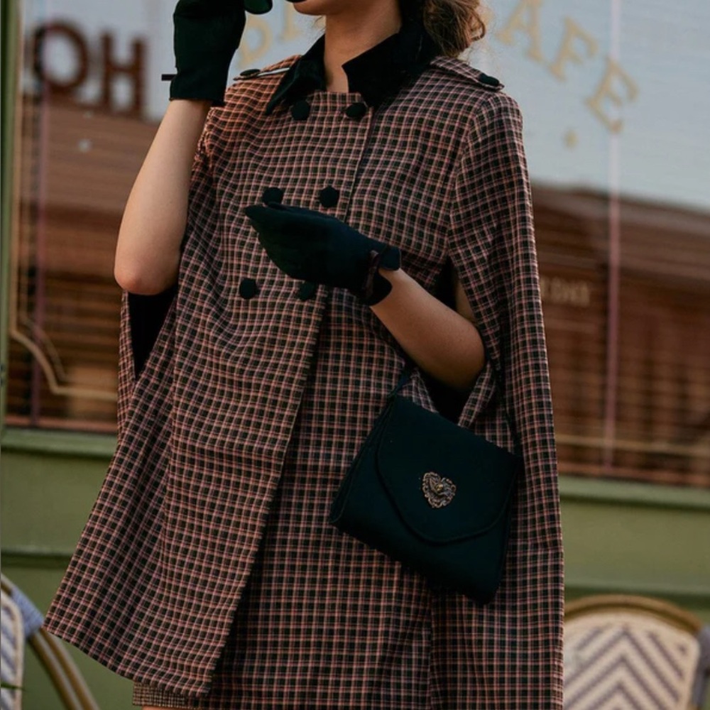 NWT Double-breasted Plaid Cape Coat
In original packaging